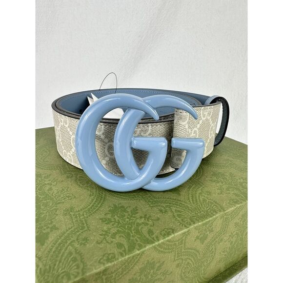 NWT LADIES GUCCI BELT GG MARMONT MONOGRAM LEATHER BLUE PRINT SIZE 80 / 32. A10 - Picture 1 of 5